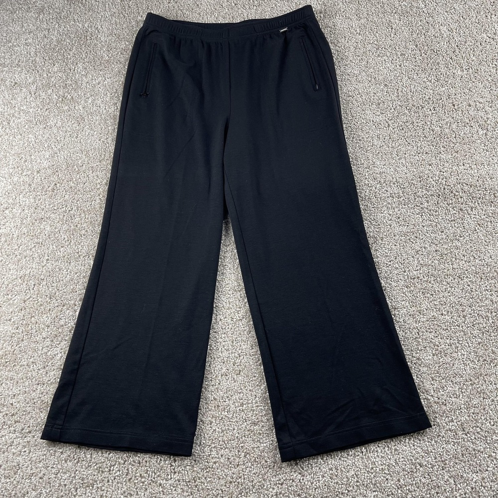 St. John Spa Pants Womens Medium Black Jersey Wide Leg Zip Pocket Lounge‎ Wear